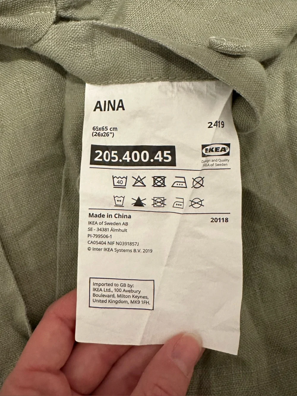 IKEA AINA Pillow Cases in Light Sage Green